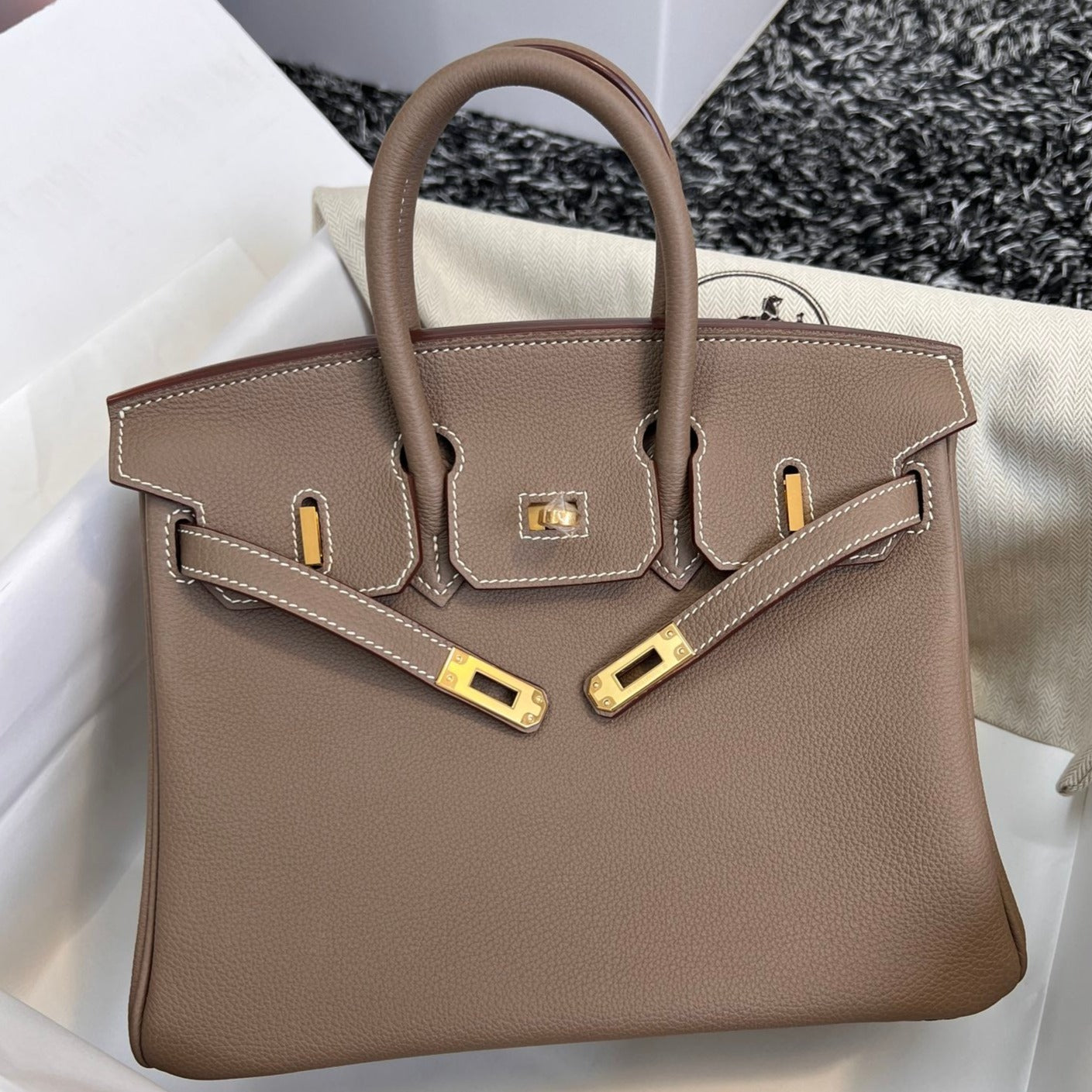 HERMES BIRKIN 25CM BROWN TOGO LEATHER GOLD HARDWARE