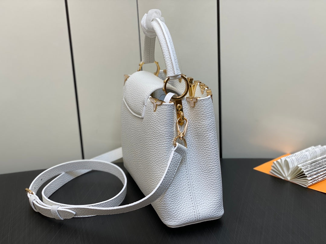 LOUIS VUITTON CAPUCINES BB 27 WHITE TAURILLON GOLD HARDWARE