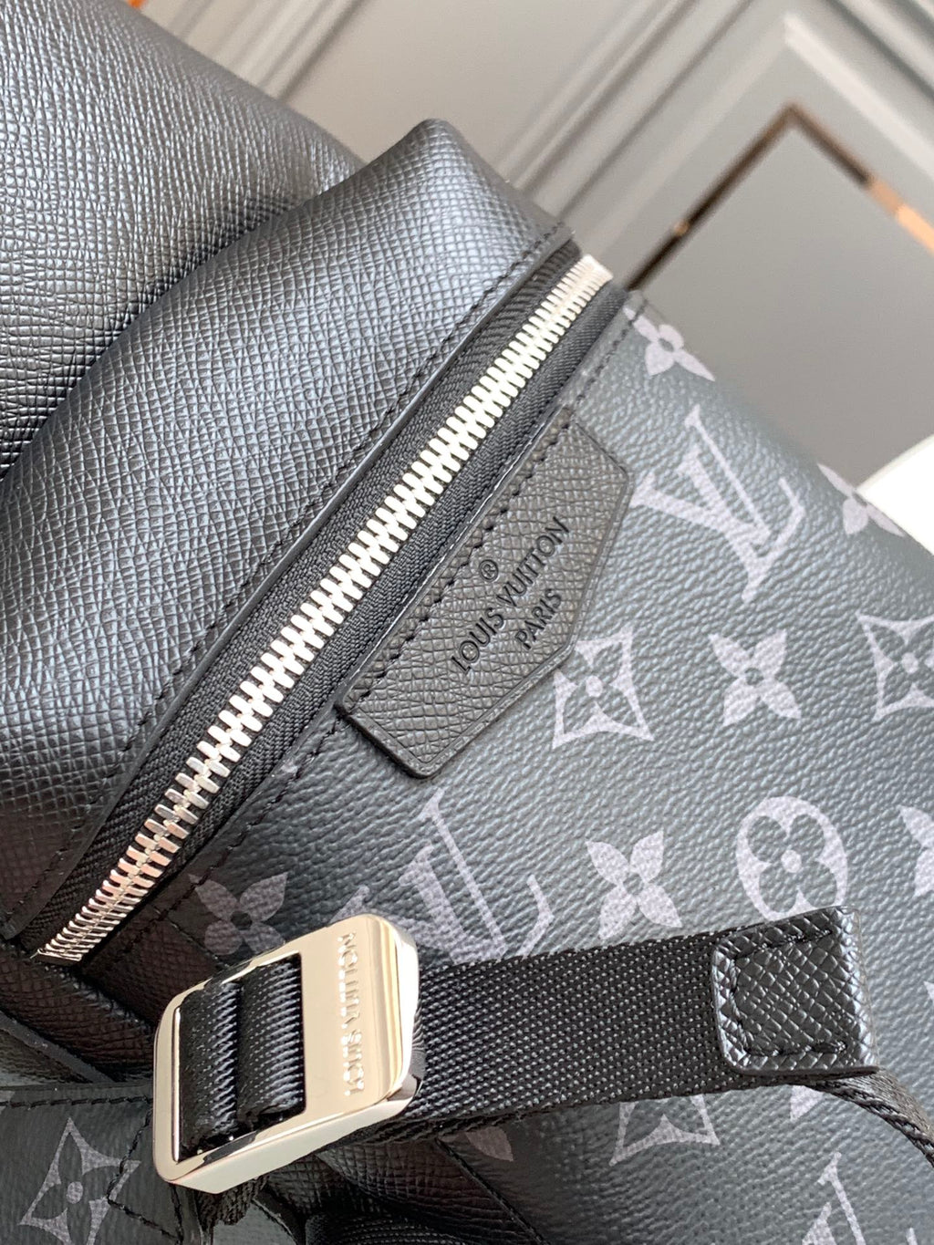 LOUIS VUITTON BACKPACK 45 IN BLACK CALFSKIN AND GUN METAL MONOGRAM ECLIPSE CANVAS