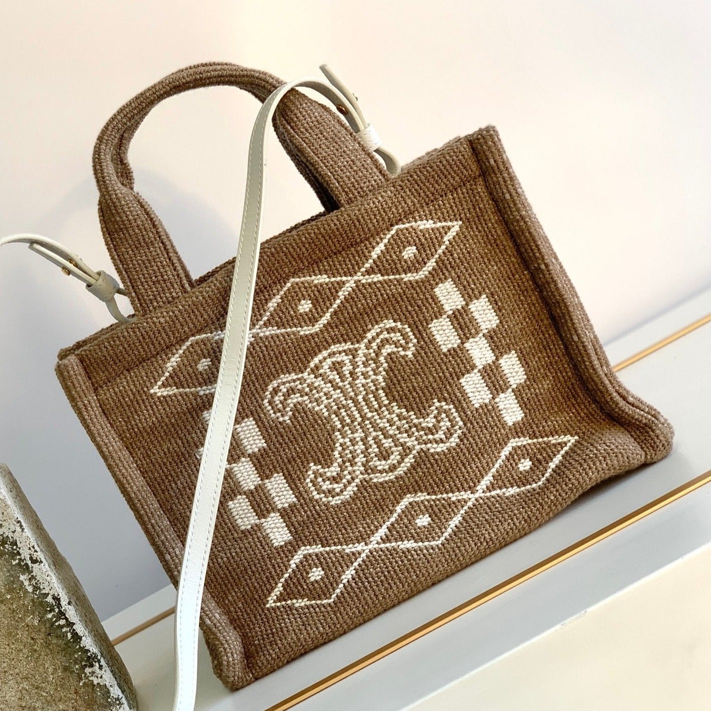 CELINE TRIOMPHE 26 FABRIC BROWN WHITE