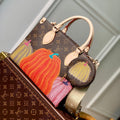 LOUIS VUITTON LV x YK ONTHEGO 25 IN BROWN MONOGRAM COATED CANVAS AND CALFSKIN PUMPKIN PATTERN