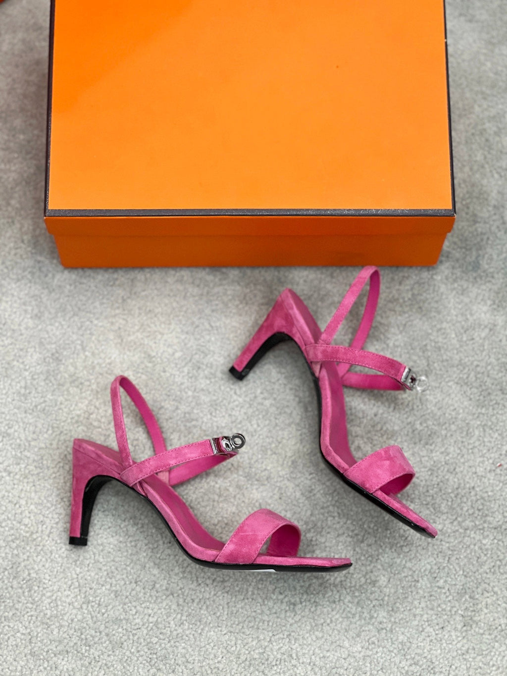 HERMES Glamour 75 Sandal Pink Suede