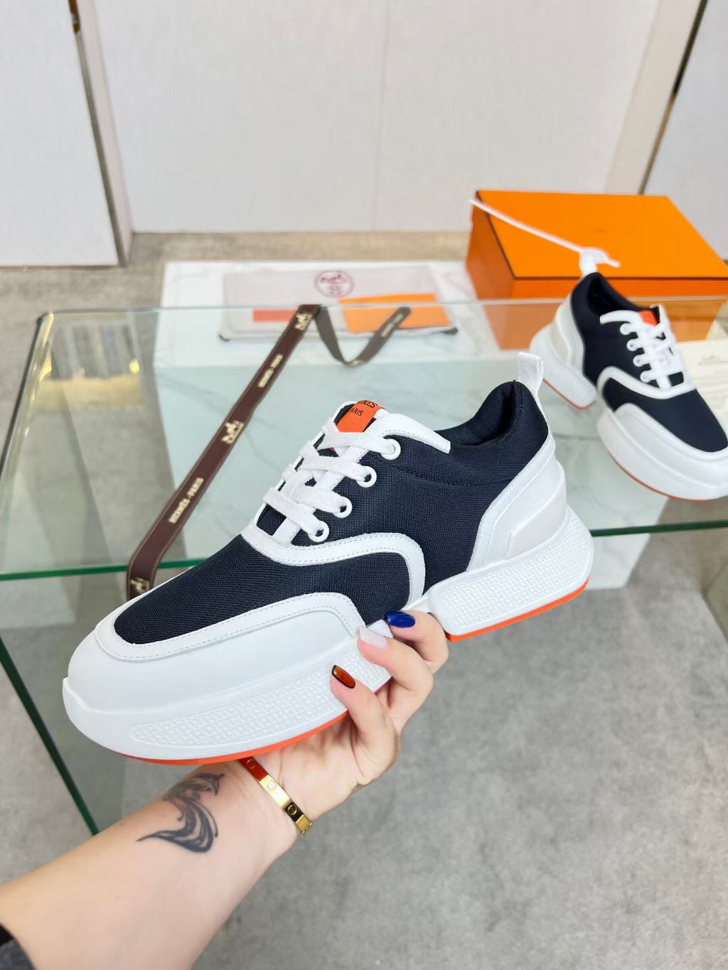 HERMES GIGA SNEAKER CHARCOAL BLUE CALFSKIN