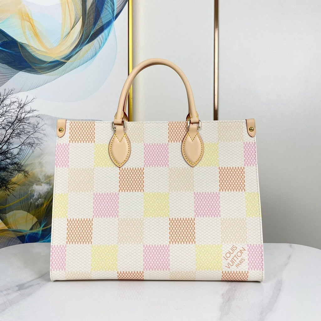 LOUIS VUITTON ONTHEGO 35 IN PEACH DAMIER GIANT CANVAS