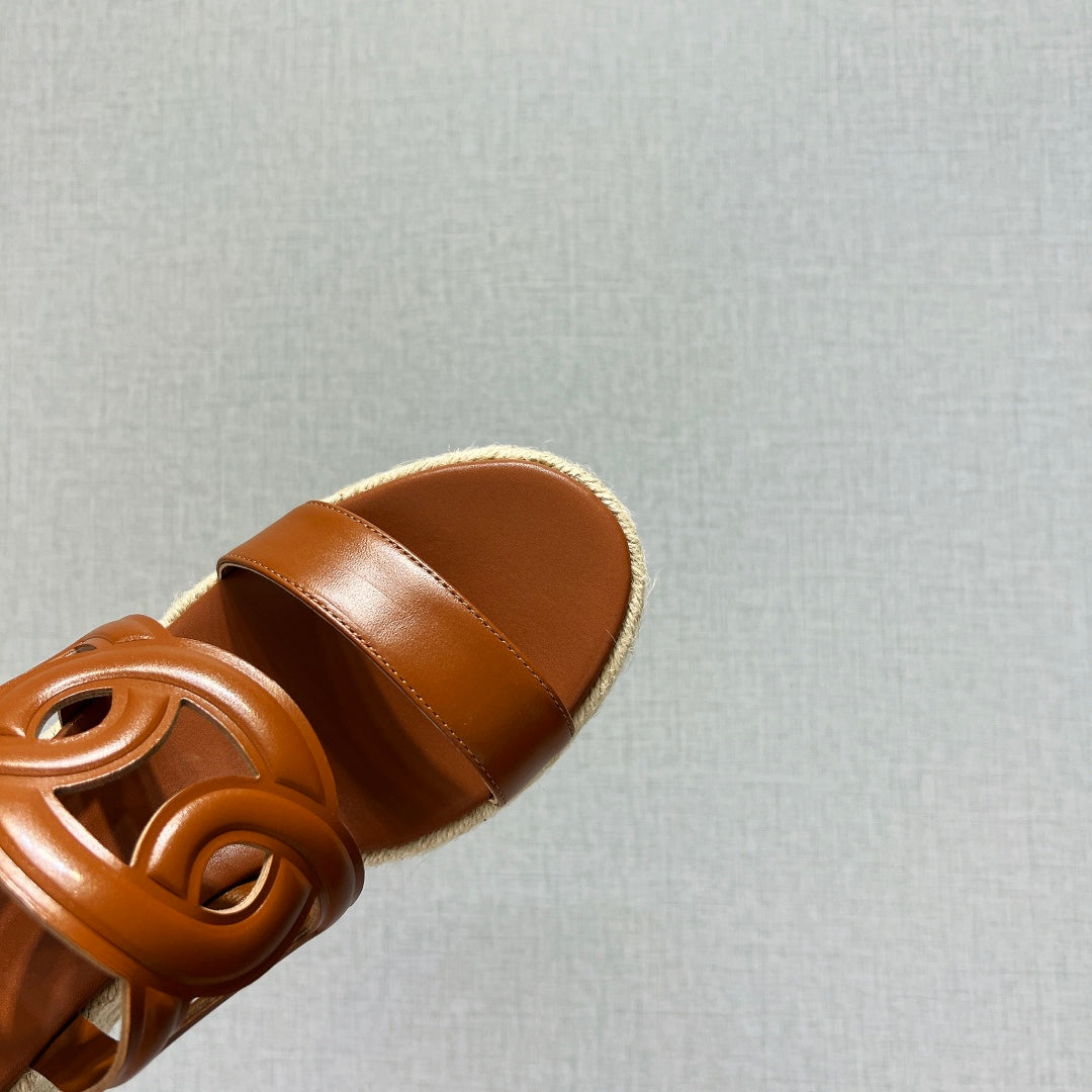 HERMES ITHEA 80 ESPADRILLE CARAMEL CALFSKIN