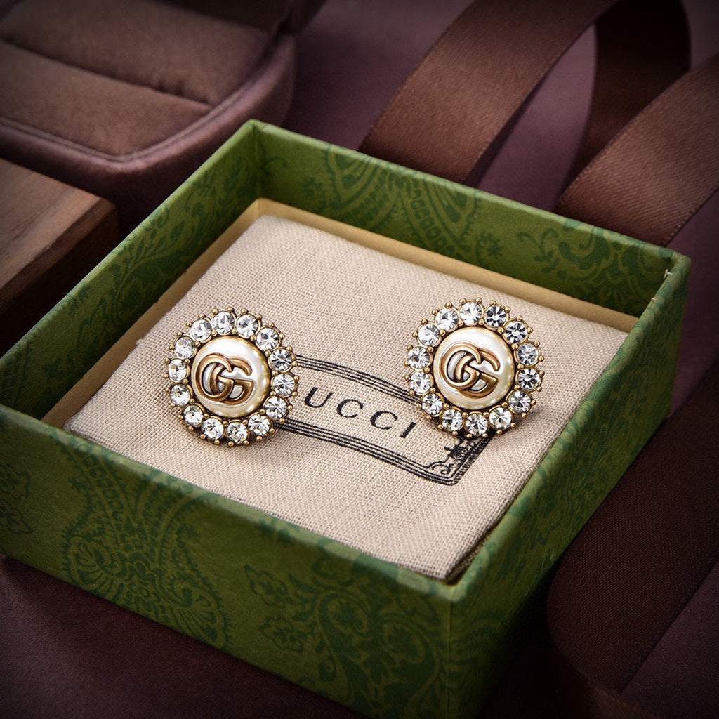 18K Double Gucci Flower Crystals Earrings
