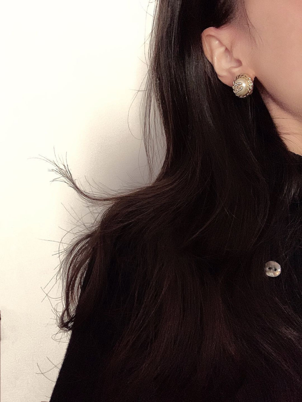 18K  Chanel White Pearl Earrings