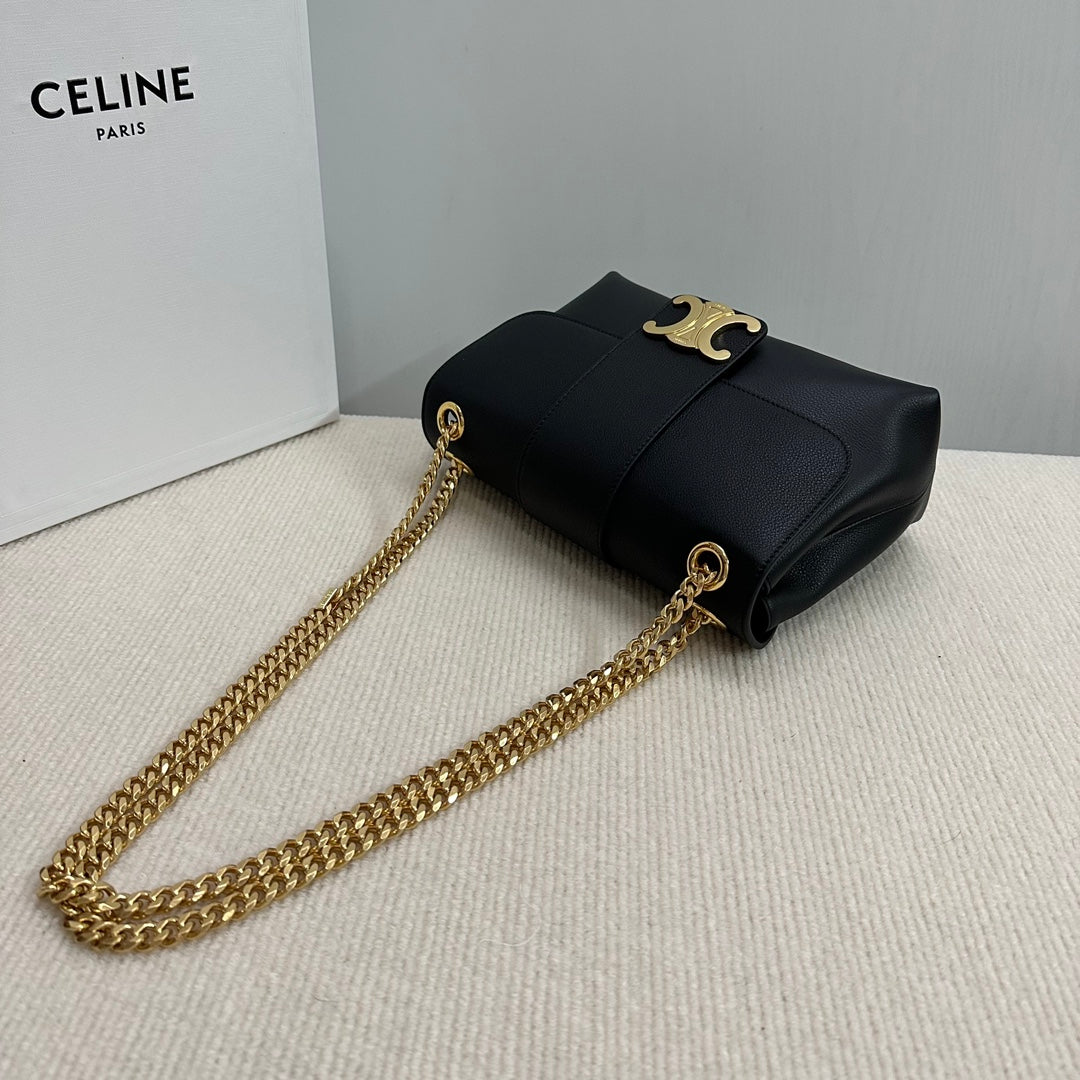 CELINE MEDIUM VICTOIRE BAG 25 IN BLACK SUPPLE CALFSKIN GOLD HARDWARE