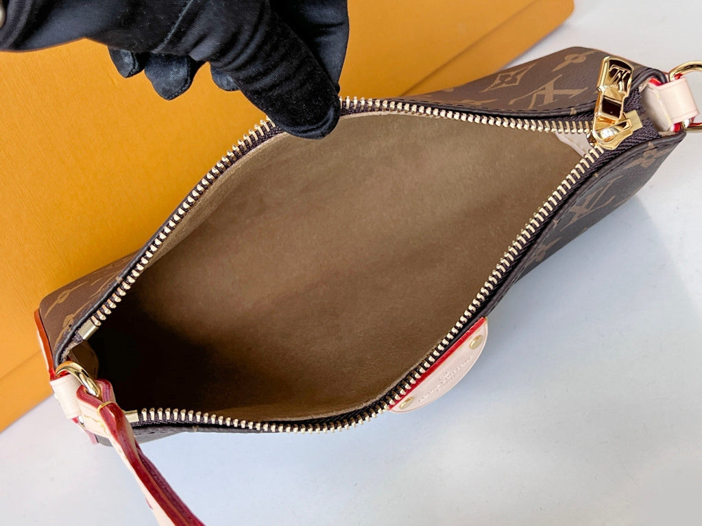 LOUIS VUITTON LV 25S POCHETTE TIRETTE 22 IN DARK BROWN MONOGRAM CANVAS GOLD HARDWARE