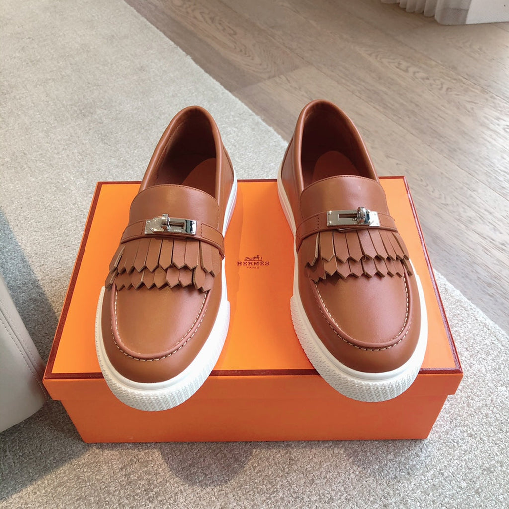HERMES GAME SLIP-ON SNEAKER CARAMEL WITH TASSELS CALFSKIN