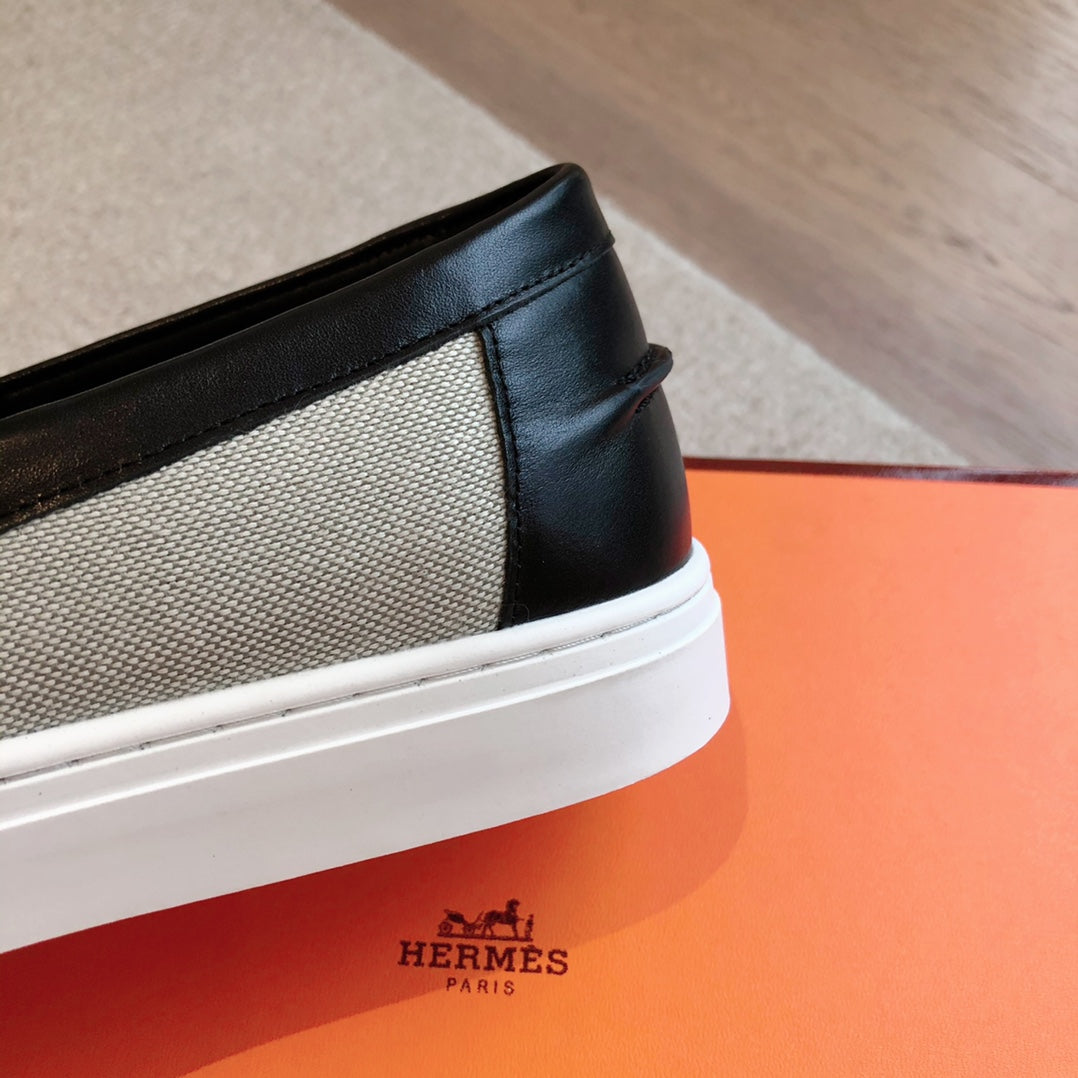 HERMES JOB LOAFER LIGHT GRAY MIX BLACK CALFSKIN