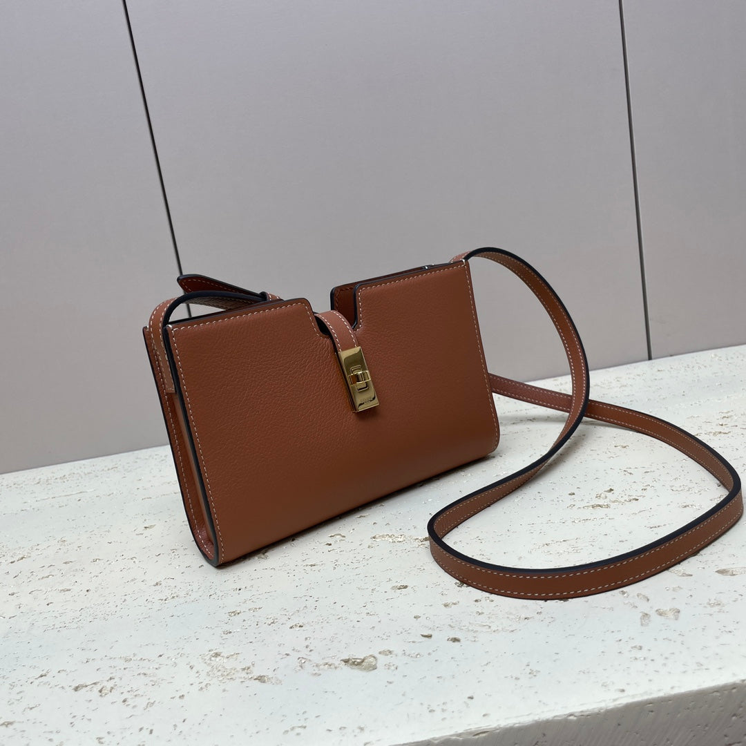 CELINE MINI 18 STRAP POCHETTE IN BRONZE BROWNN SUPPLE CALFSKIN