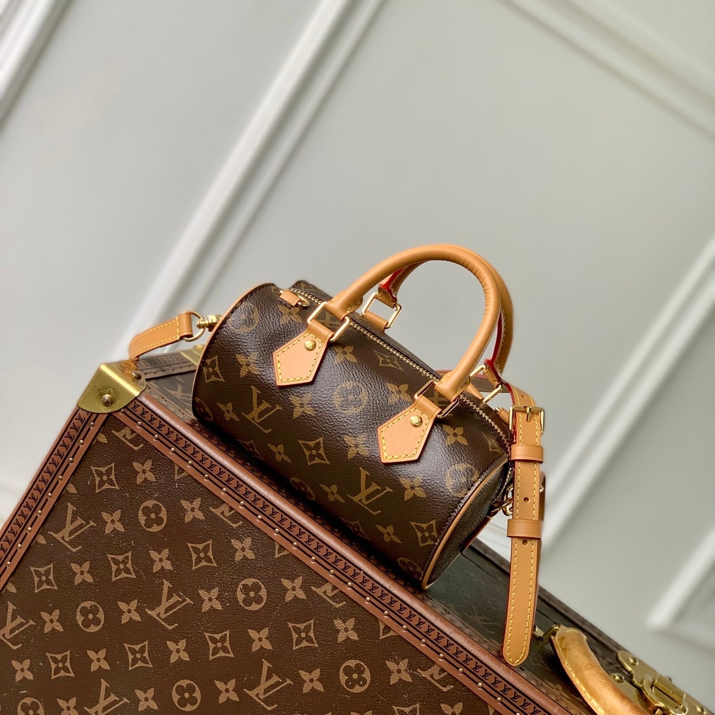 LOUIS VUITTON NANO SPEEDY DATING 18 IN BROWN COATED CANVAS GOLD HARDWARE