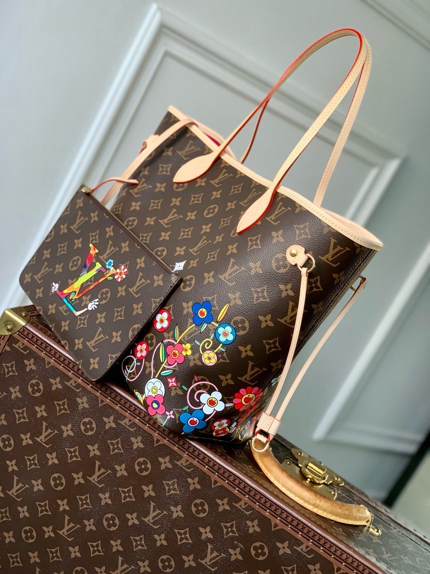 LOUIS VUITTON NEVERFULL TOTE BAG 31 IN MULTICOLOR FLORAL CANVAS