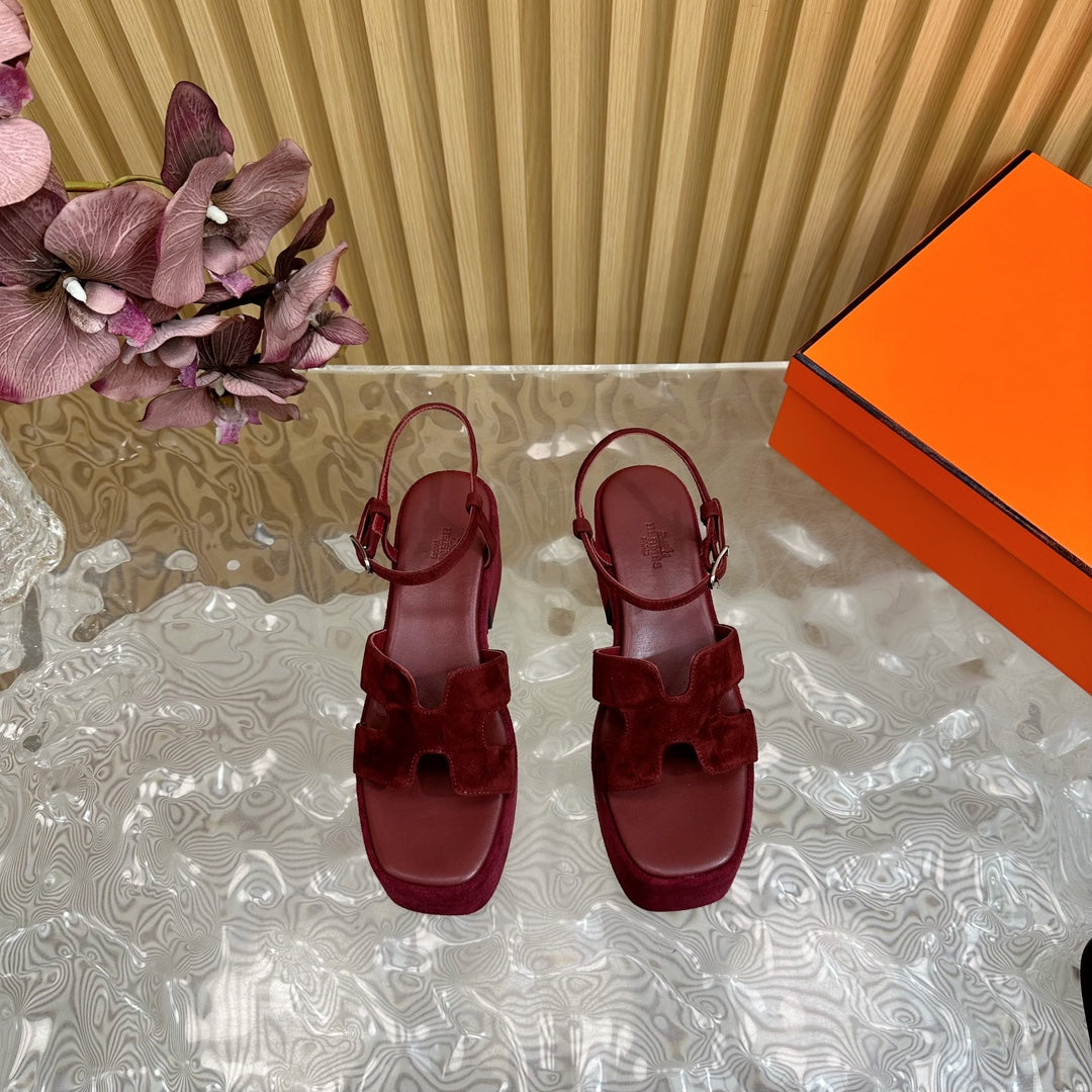 HERMES JAM 30 SANDAL IN BLOOD RED VELVET