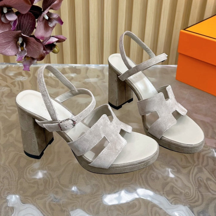HERMES JAZZ 90 SANDAL IN PASTEL GRAY SUEDE