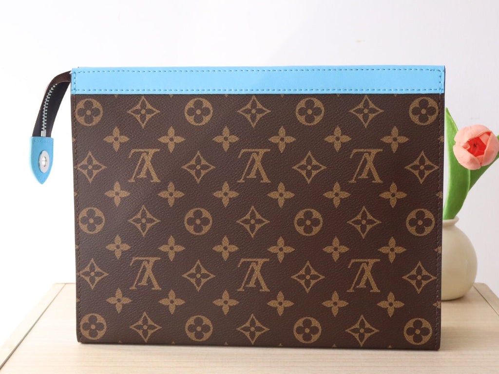 LOUIS VUITTON LV 25S POCHETTE VOYAGE 26 IN GASTON BLUE MONOGRAM MACASSAR COATED CANVAS