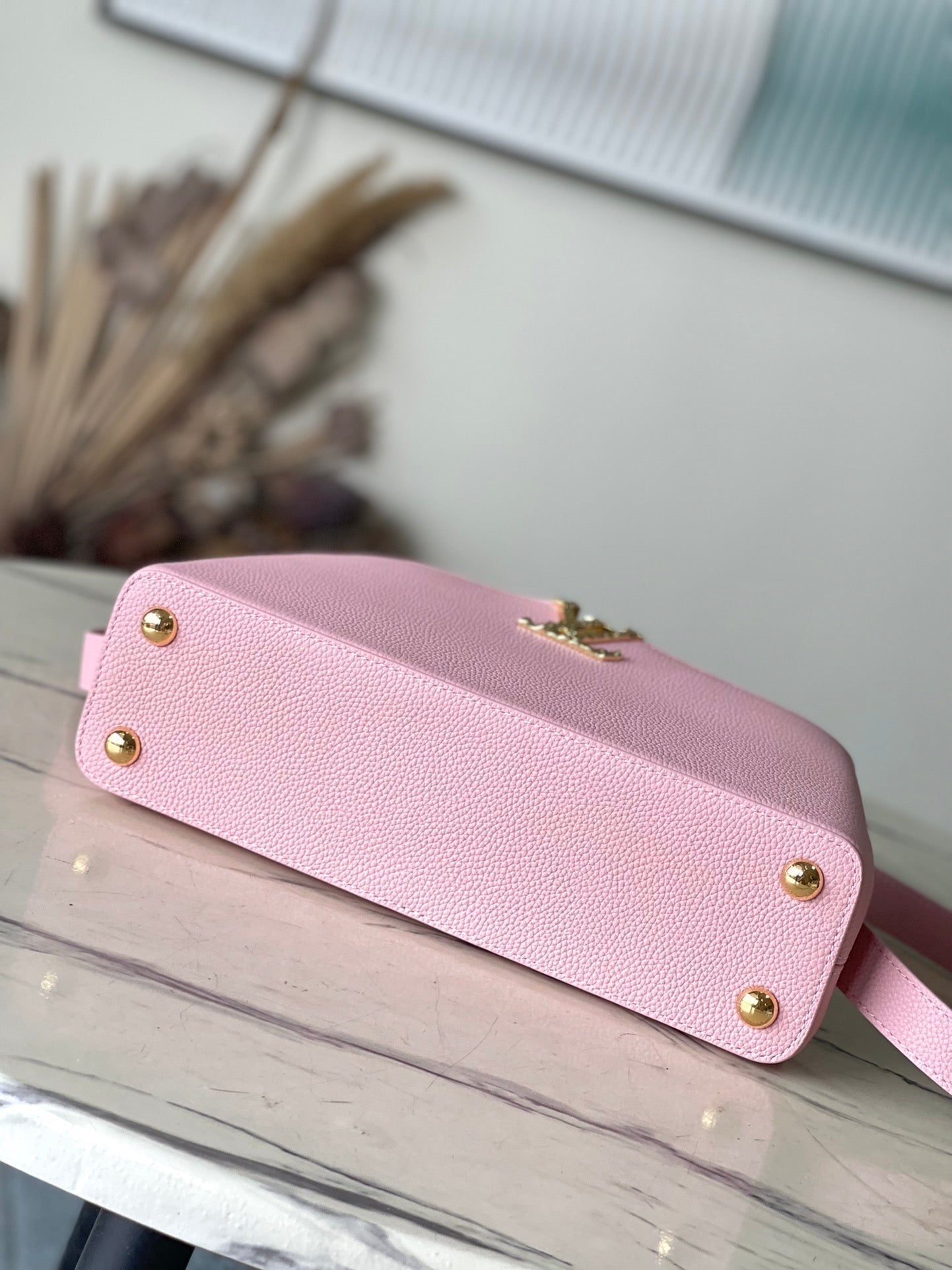LOUIS VUITTON CAPUCINES EAST-WEST 33 IN BLUSH PINK CALFSKIN GOLD HARDWARE