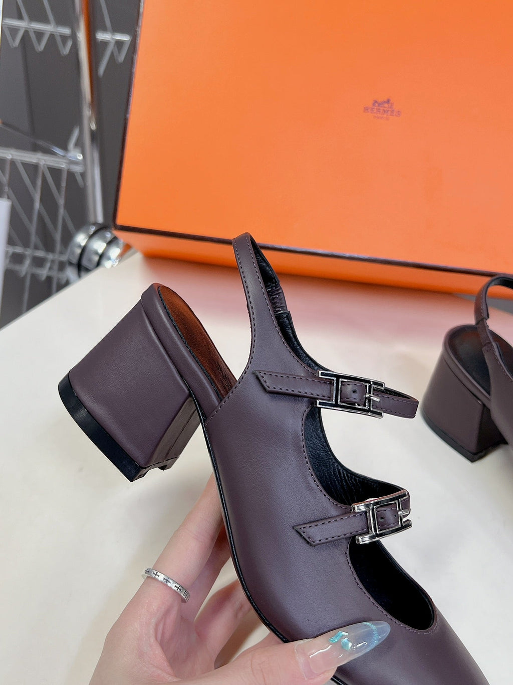 HERMES JACKIE 50 PUMP MAUVE LAMBSKIN